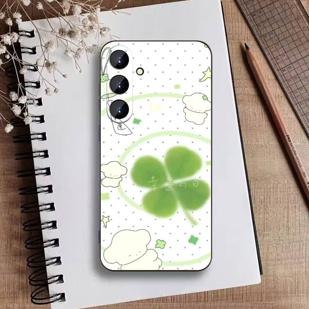 2026-Four-leaf Clover Phone Case For Samsung Galaxy A73,A21s,A22,A31,A52,A53,A71,A41Soft Black Shell