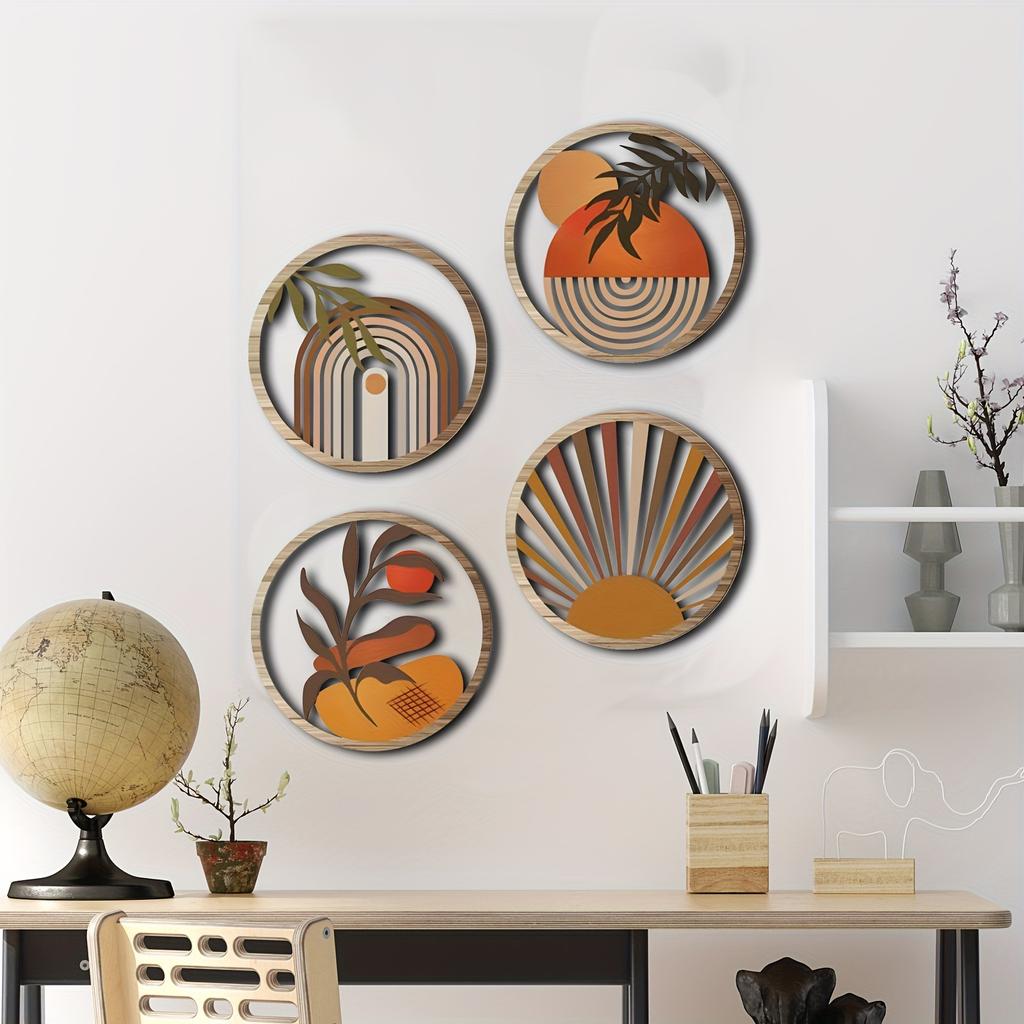 4 Hollowed-out Country Farmhouse Wall Art Decoration Bohemian Sculpture for Living Room Bedroom Country Courtyard Housewarming