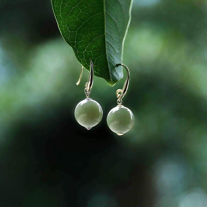 

Recommended Hetian Jade Ancient Style Jade Earrings New Trendy Retro Jade Stud Earrings and Drop Earrings for Women 14K Earrings approx10MM B