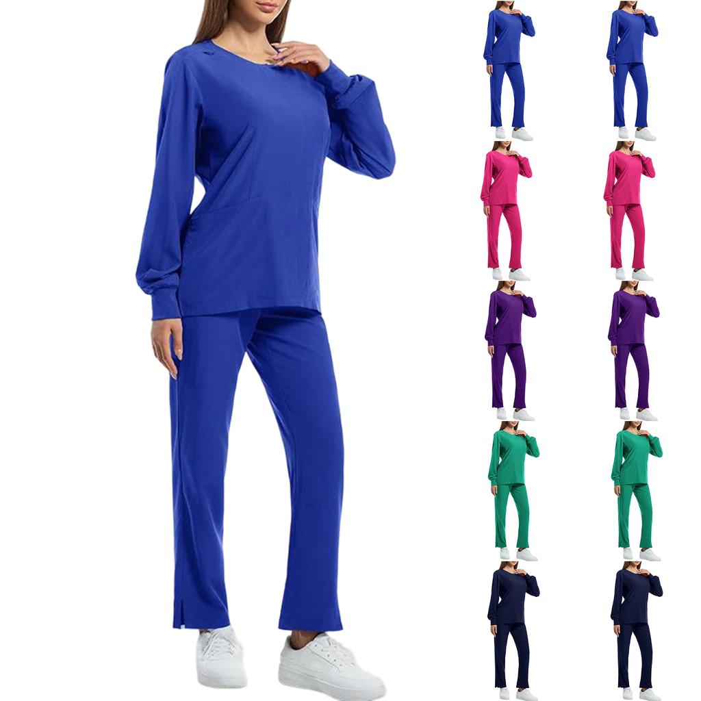 Women's Solid Color Long Sleeved Pocket Uniform Protective Worker Uniform Jacket Long Pants Set