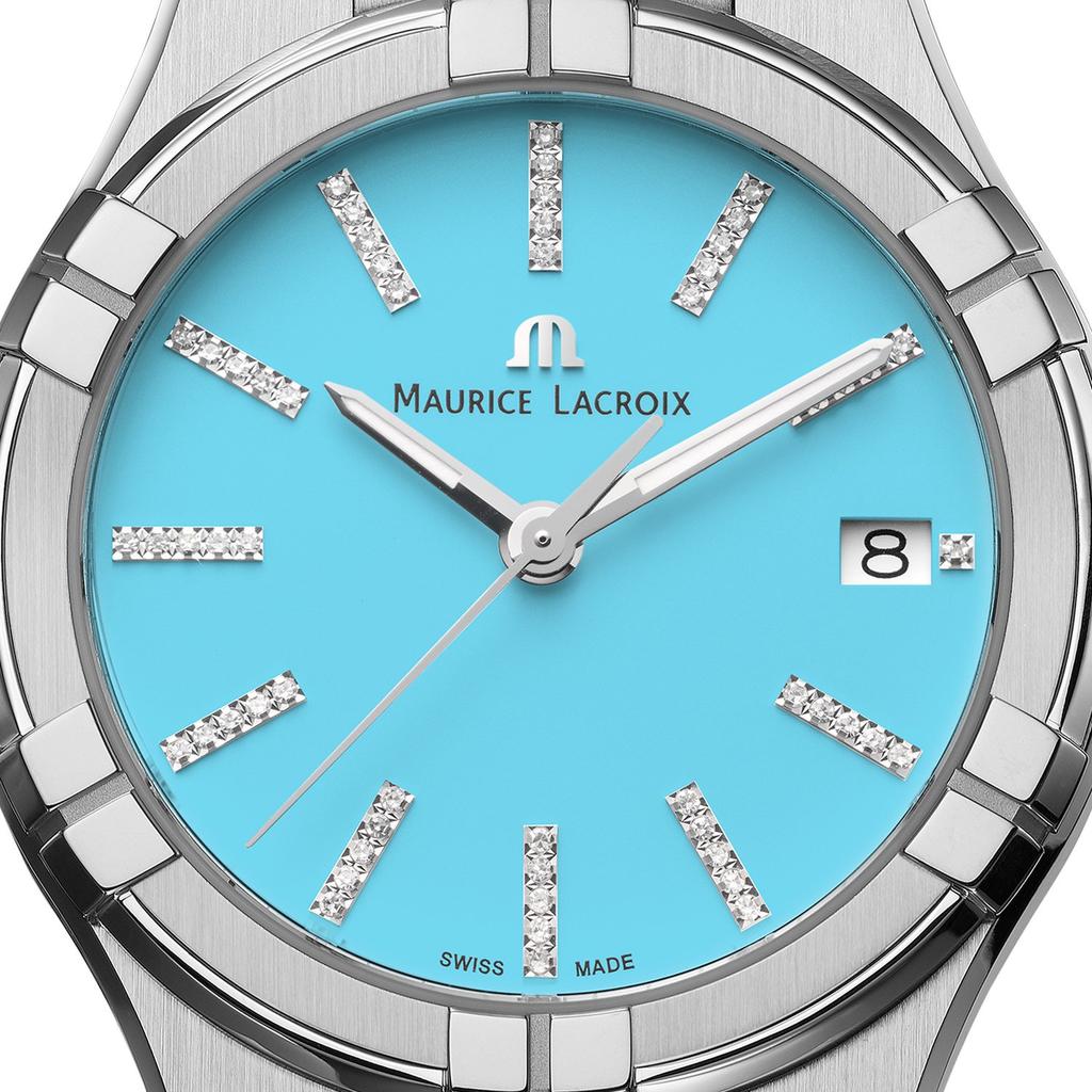 Maurice Lacroix AIKON Datum Himmelblau Quarz 35mm Metallarmband AI1106-SS002-450-1