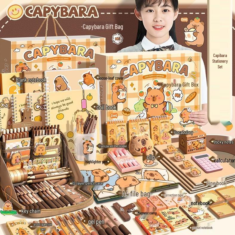 Capybara Briefpapier-Geschenkbox: Komplette Lernmaterialien für den Schulanfang oder Geburtstag - Perfekt für Mädchen