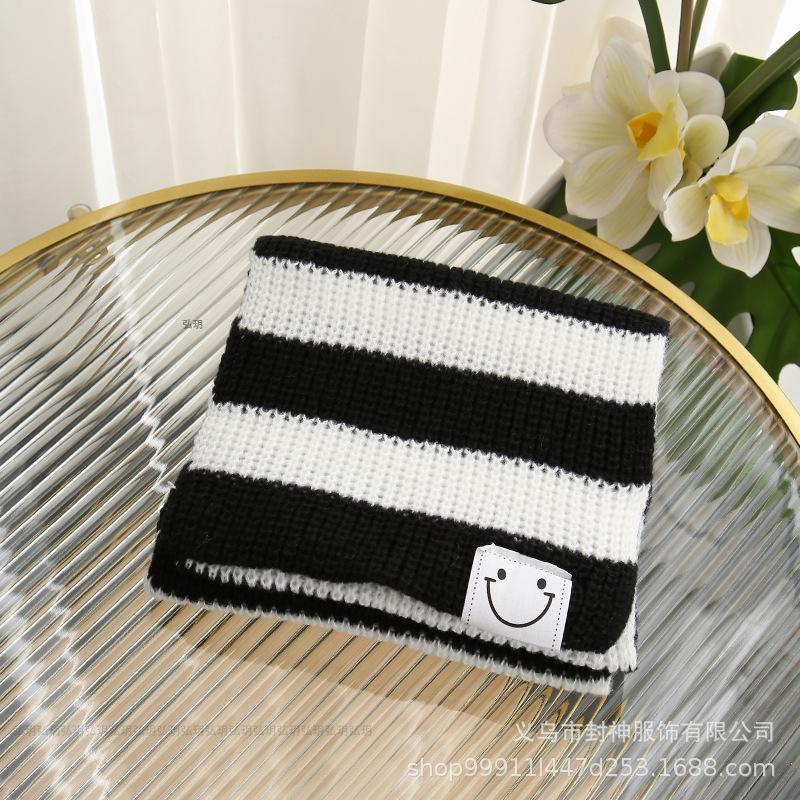 Autumn/Winter New Knitted Scarf Women's Korean Version Sweet Student Stripe Color Blocked Woolen Neck