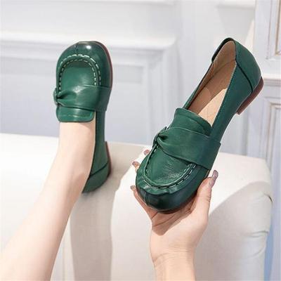 Rindleder Damen Schuhe für Frühling 2024 Lässige Ballerinas Mutter Schuhe Damen Slipper Rutschfest Echtes Leder Weichsohlige Einzelne Schuhe