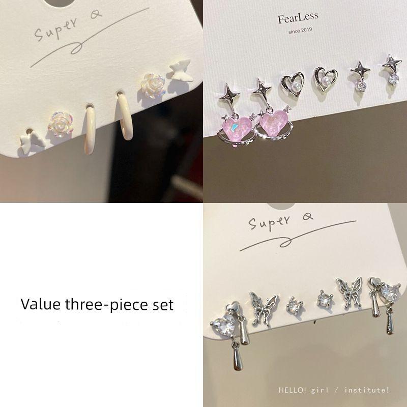 

Cute Earrings Female Niche Design Student Party Eardrops Earrings Cold Wind Sweet Cool Unique Exquisite Girlfriends Earrings Hot selling three-piece set 4 [value recommend]]