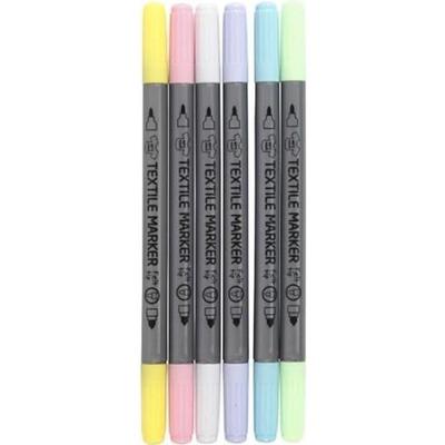 Textile Markers - Creativ Company - Set of 6 - Pastel Colors - Double Tip - Washable At 40°