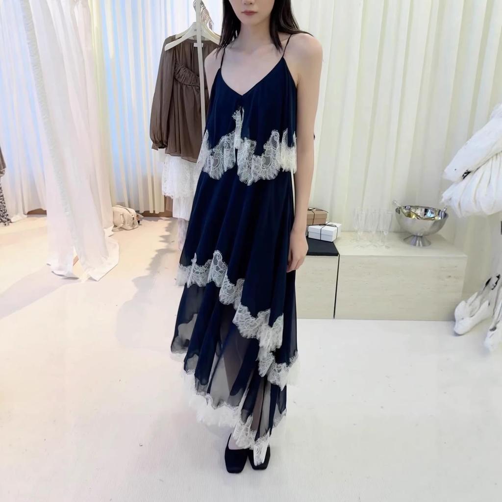 Misty Blue Lace Patchwork Camisole Dress - Spring 2026