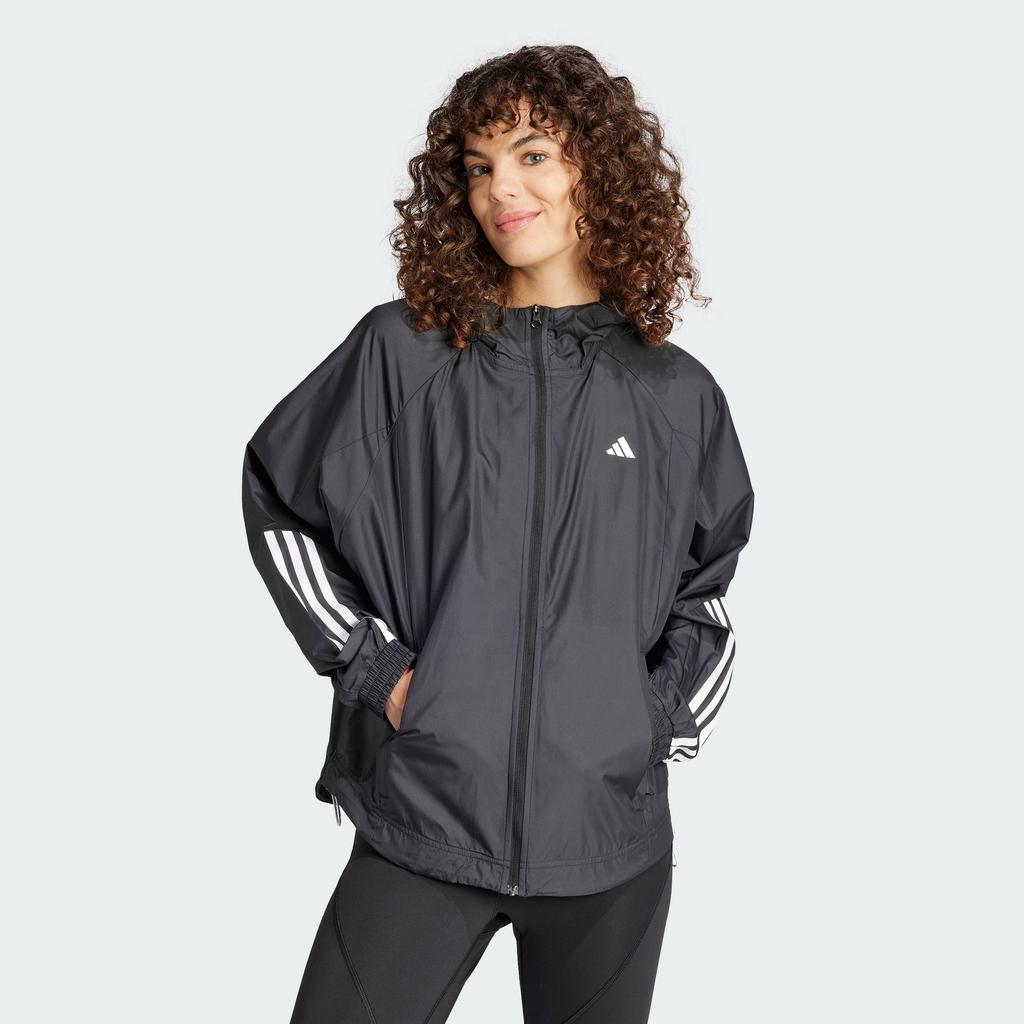 adidas Wind.Rdy Hyperglam Striped Logo Print Long Sleeve Hooded Jacket Women Outerwear Black IS8036