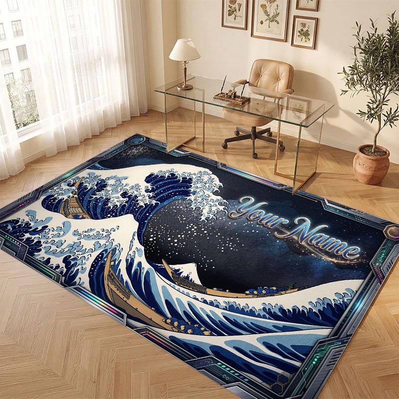 Octopus Sea Life Theme Crystal Velvet Floor Rug Personalized Custom Name Text Warm Carpet Home Decoration
