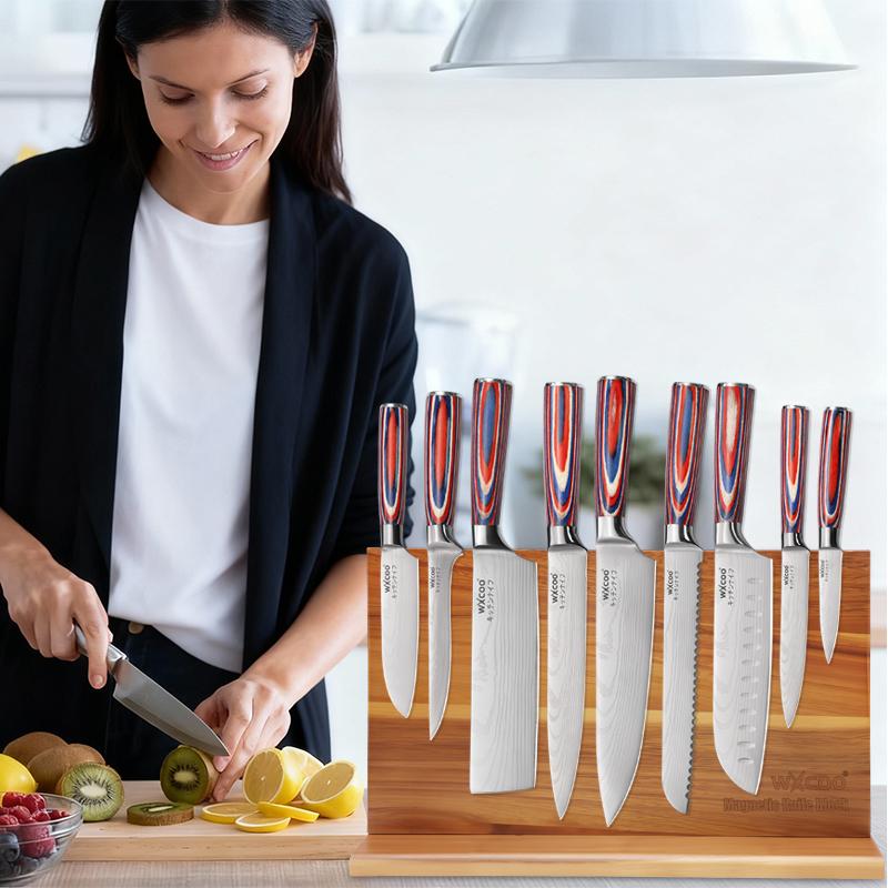 Multi-functional Storage Knife Holder with Strong Magnets Home Kitchen Double-sided Wooden Magnetic Knife Holder with Magnetic Support
