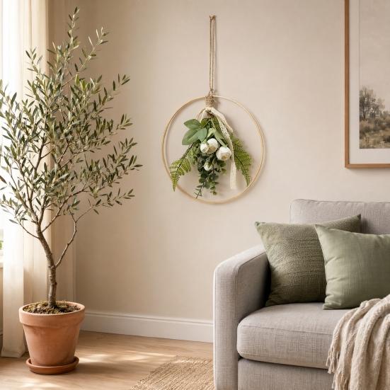 Artificial Flower Wreath, Sustainable Hanging Ornaments, with Elegant Flower Decorations for Bedroom Living Room Balcony Cafe Nursery