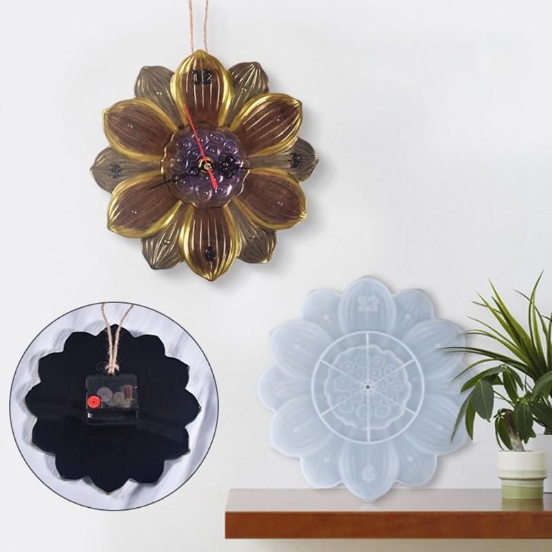 Personalized Handmade Lotus Clock Silicone Mold Movement Mechanism Resin Epoxy DIY for Office Home Decoration Supplies