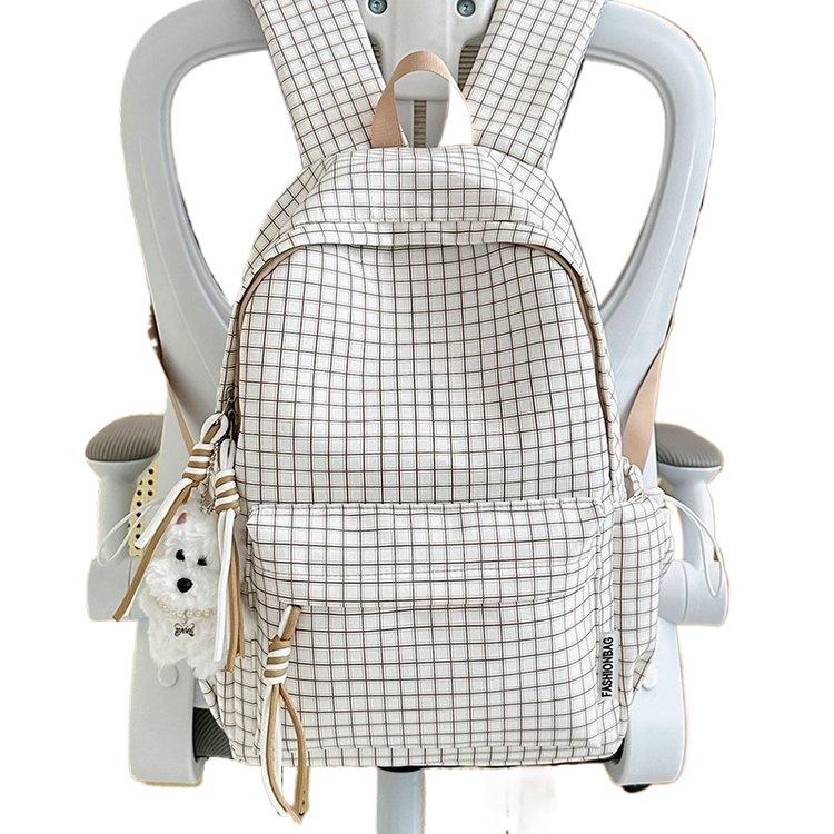 Schoolbag1011 New Spring and Summer Retro Plaid Backpack Women's Bag Student Large Capacity Lightweight School Bag Campus Versatile Backpack