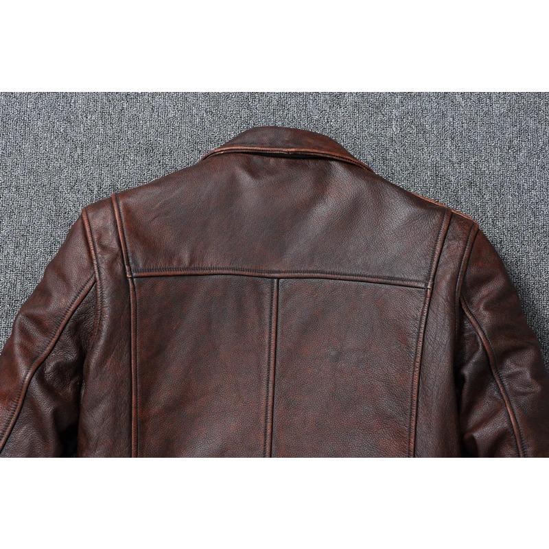 Chinese Size Vintage Red Brown Genuine Leather Jacket Men Soft Real Cowhide Black Winter Coat Biker Jackets Jaqueta Masculina De Couro