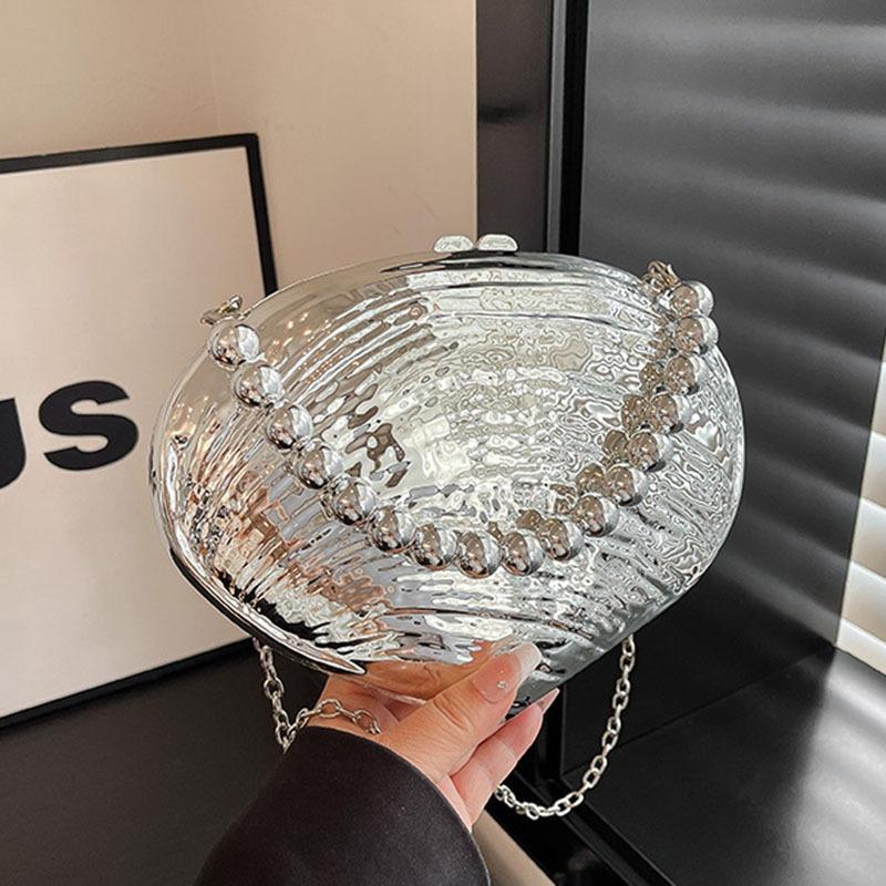 

Women s new shoulder oblique span bag shell acrylic bag fashion wedding dinner clutch bag серебряный