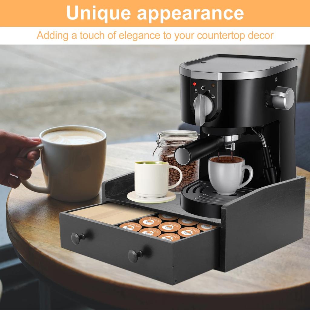 Coffee Machine Rack Organizer With Drawer Coffee Capsule Storage Rack Kitchen Organizer Countertop Spice Shelf Coffee Capsule Storage Box Wood