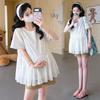 Korean Style Embroidered Patchwork Chiffon Doll Top & Tummy Support Shorts Set (Spring/Summer 2026)