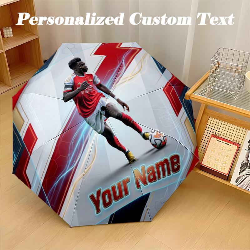 8 Rib Auto Folding Umbrella Bukayo Saka Print Custom Name Text Portable Rain Gear