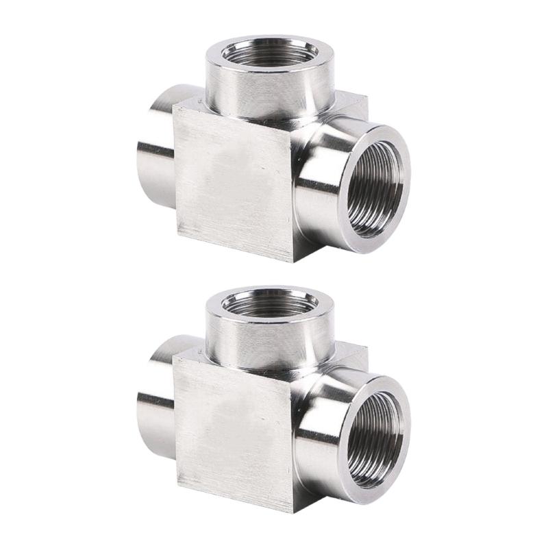 2Pcs High Pressure Pipe Fitting Adapter Replacement Stainless Steel T Type Tees Connector for Home Industrial Use