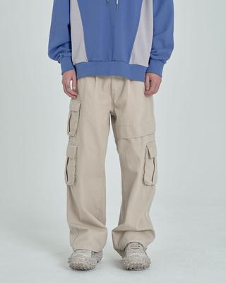 INEXCIS Non-Faded Wide Cargo Pants (Beige)