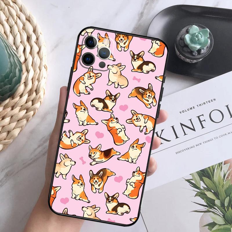 Cute Corgi Dog Soft Case For iPhone 16 Pro Max 13 12 Mini XS Max X XR 11 15 Pro Max 14 Plus Back Cover
