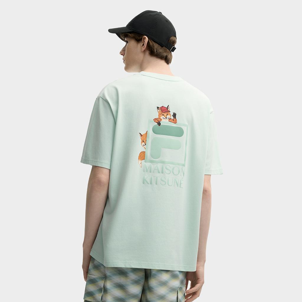Fila X Maison Kitsune Fox T-Shirt Colorful Fox Dopamine Style Fashion Trendy Comfortable Casual Short Sleeve T-Shirt Unisex Tops F11U529101F-LG