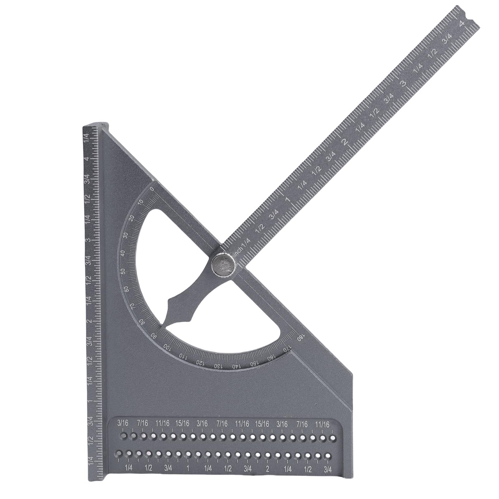 

3D Woodworking Angle Ruler Half Round Triangular Ruler Multi Angle Measuring Square Protractor 0 180 Degree Adjustable серебряный серый