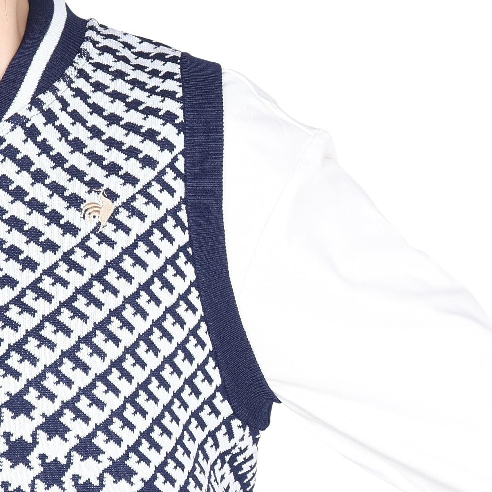 Le Coq Sportif Golf LG4FVE50L Sweater Vest with Plover Full Hand NV00 Women's Pattern, Lightweight, Patch, Zip, Washable, Sleeveless, (Navy)
