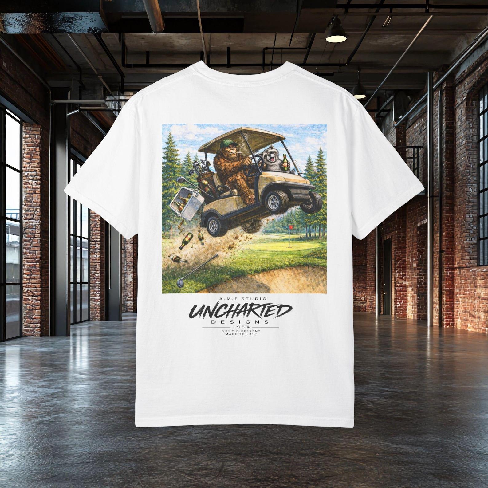 Bigfoot Golf T shirt, Funny Sasquatch Shirt, Golfing Tee, Golfer Gift, Meme Golf Shirt, Vintage Funny Tee, Unisex Graphic Shirt 2XL