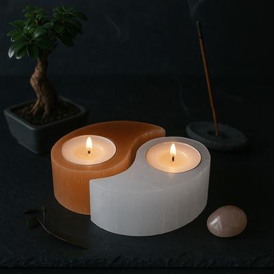 Selenit Kerzenhalter Yin Yang