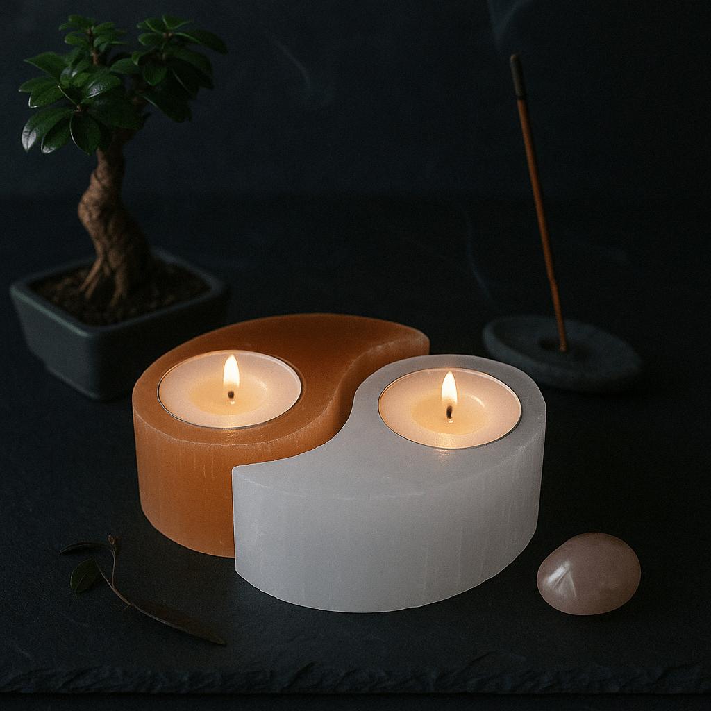 Selenite Candle Holder Yin Yang