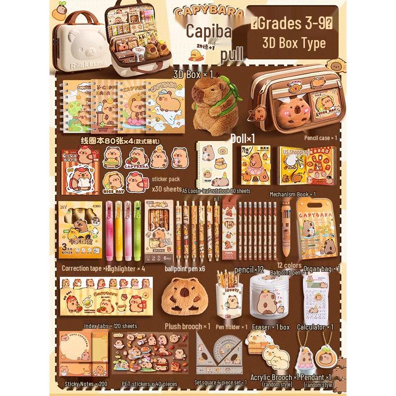 Capybara Stationery Gift Box for First Grade Boys & Girls - School Supplies Set for Back To School