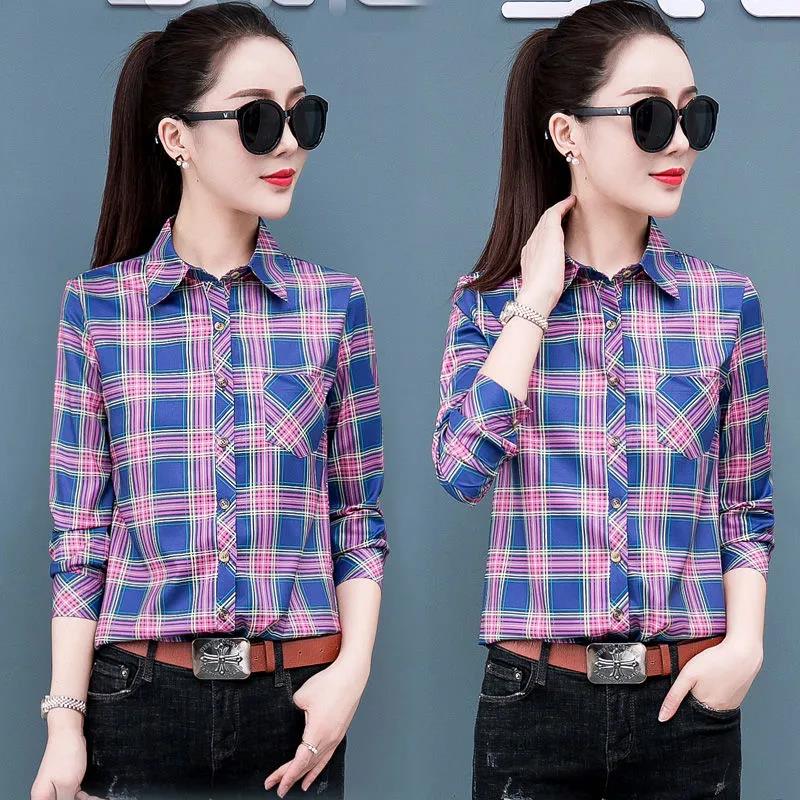 

Весенне-осенняя классическая клетчатая рубашка, женская студенческая тонкая рубашка с длинным рукавом, повседневная нижняя рубашка S