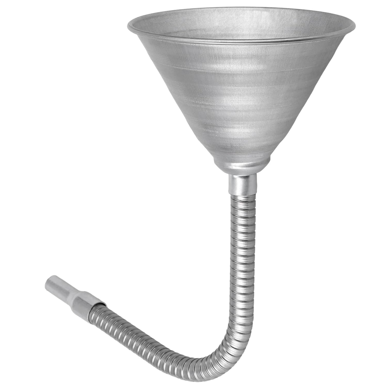 Гибкая универсальная воронка-носик из стали с фильтром и гибкой трубкой - Оцинкованная, для всех автомобильных масел, дизельного топлива и других жидкостей - Серебристая