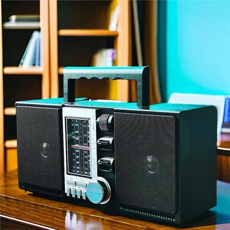 ABUO-Retro-Stil Vollband FM/AM/SW1-2 4-Band-Empfänger Karte Tragbares wiederaufladbares Radio Bluetooth-Lautsprecher USB TF MP3-Player US P