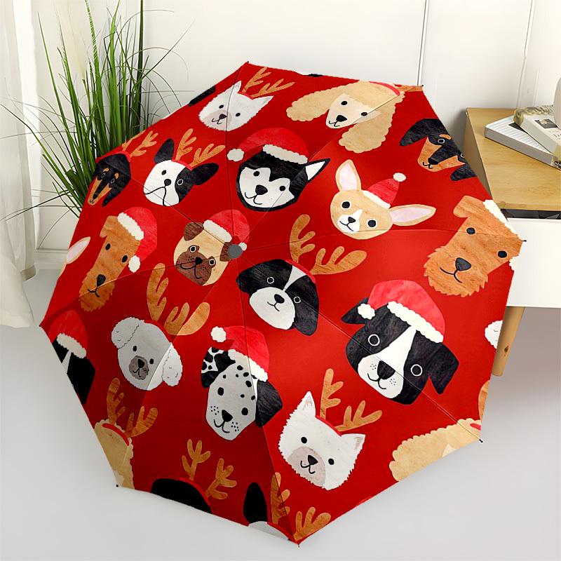 1pc Christmas Dogs Pattern Umbrella with Plastic Handle,Vibrant Cartoon Pattern,Multi-functional UmbrellaPT239