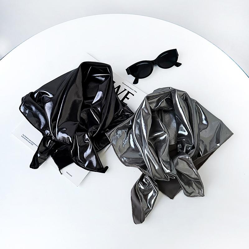 Retro Spicy Pu Leather Headscarf Hat Women Summer Y2K Square Scarf Hip-Hop Kerchief Korean Series Versatile Headband Hair Scarf