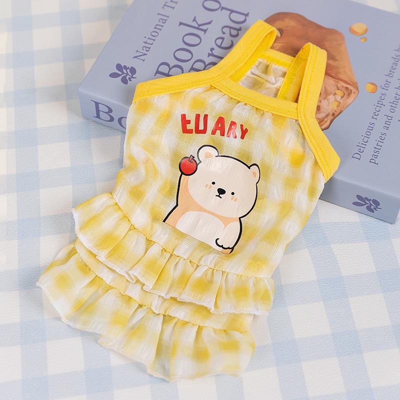 

Cat clothes Macaron plaid cartoon suspender skirt princess wind mesh dress spring and summer breathable pet clothes XXL (recommended weight 15-10 kg)