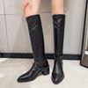 Korean version of temperament boots female pointed 2025 simple sleeve high boots but knee thick heel elastic knight boots