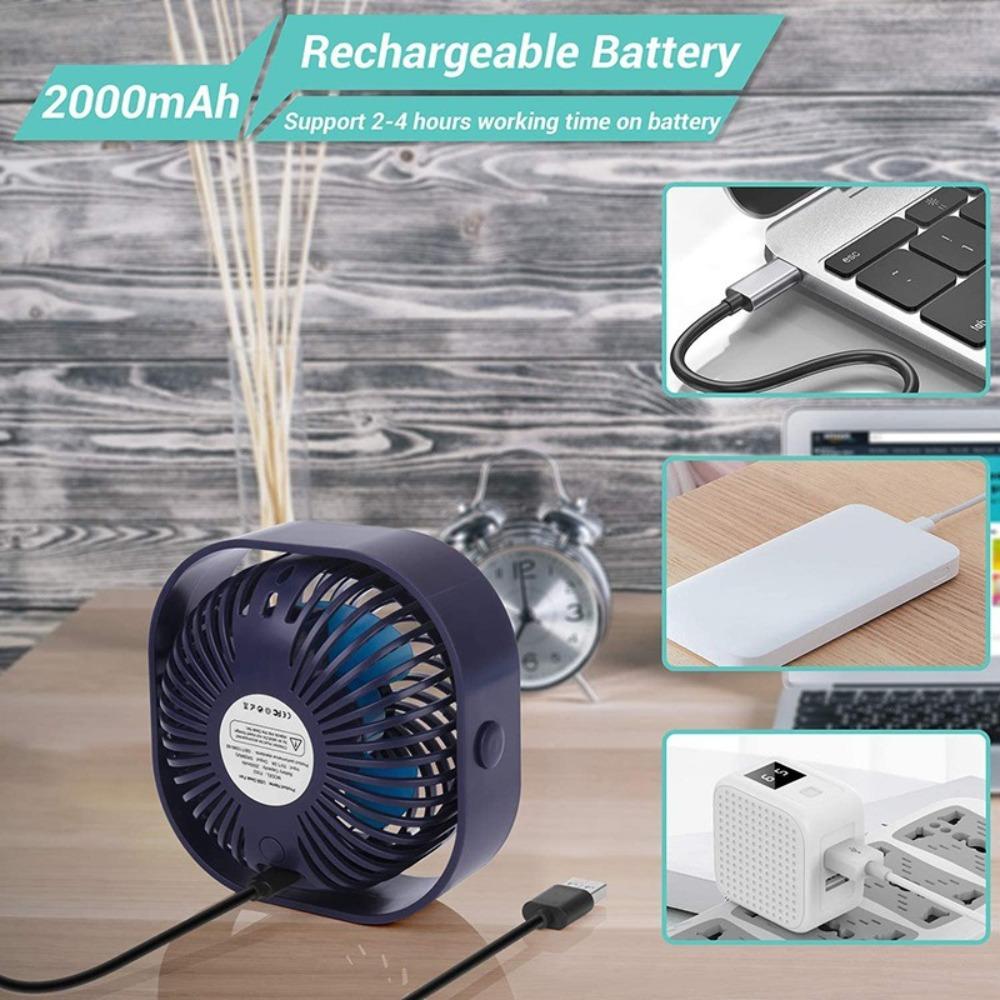 Portable Mini USB Battery Operated Table Fan 3 Speeds Quiet Powerful Desktop Fan for Home Office Car Outdoor Use
