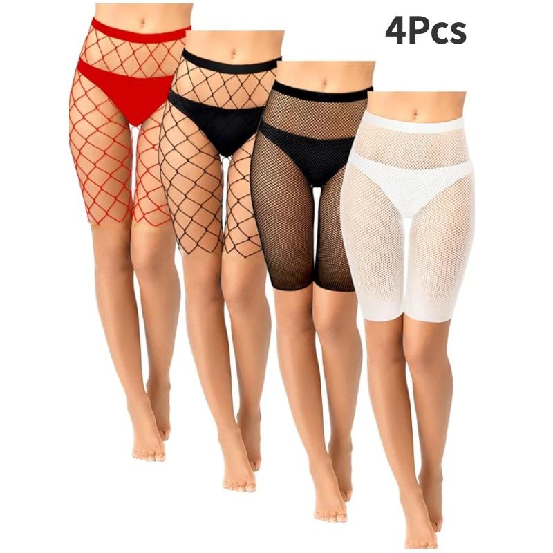 S/Set Fischernetz-Shorts Hoher Bund Netz-Kurz-Leggings Durchsichtige Strumpfhosen Cover-Up Kurze Strumpfhosen Unterwäsche Für Damen brown