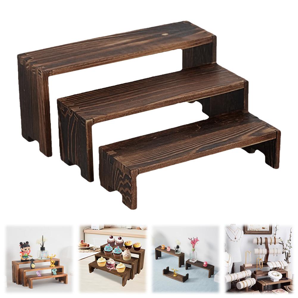 3 szt. Drewniane stojaki na babeczki Organizer na biurko Drewniane stojaki na desery Drewniany zestaw stojaków ekspozycyjnych na rośliny, przedmioty kolekcjonerskie i dekoracyjne