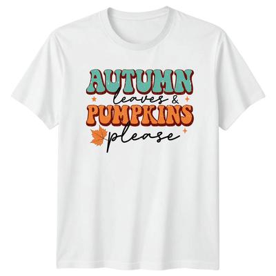Autumn Leaves And Pumpkins Please TShirt Retro Fall Seasonal Gift