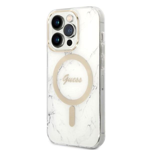 Etui Do iPhone 14 Pro Guess Marble MagSafe Białe