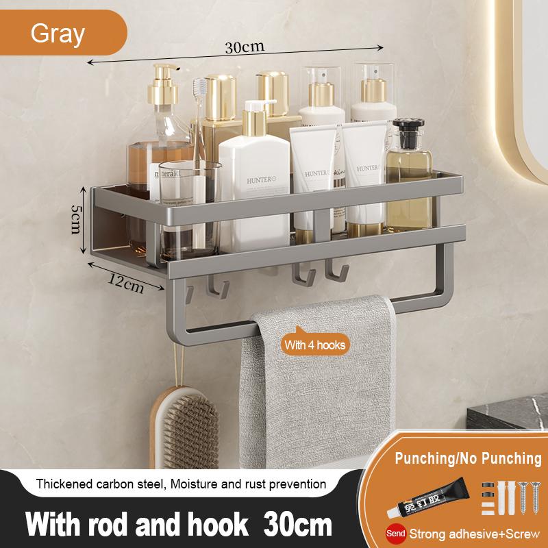 Bathroom Storage Rack Non Perforated Wall Mounted Towel Rack Bathroom Washbasin Cosmetics Storage Rack Wrought Iron Material