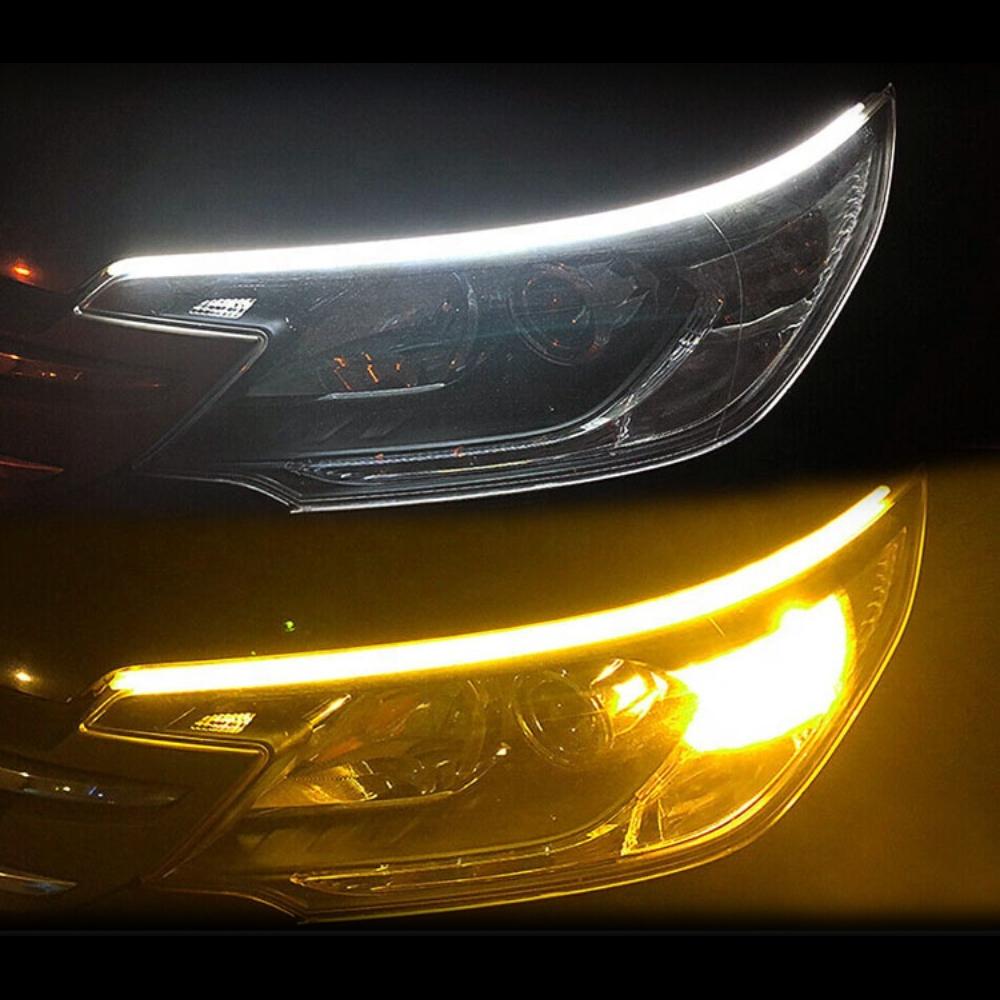 2PCS 12V Led Guide Headlight Strips Car Daytime Running Light 45cm Flow Turn Signal Strip DRL Ambient Light White Yellow