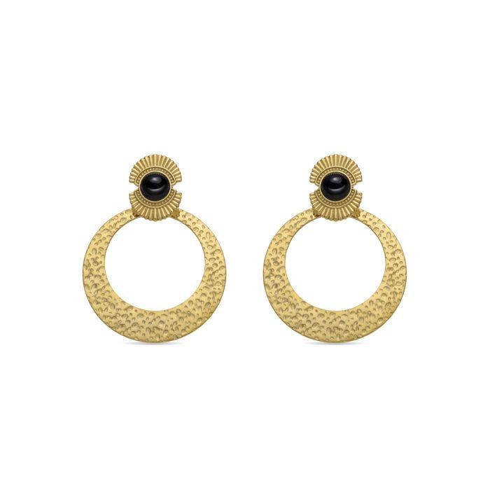 Earrings - LUXENTER - Noraf - Onyx - 18k Yellow Gold Finish - Bohemian Style