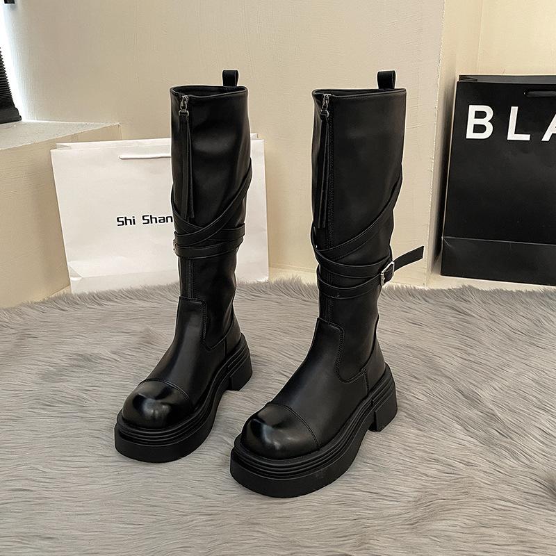 British Skinny Comfortable Knight Boots Women's 2025 Autumn New Thick-soled Height Increase Small Men But Knee Boots Tide