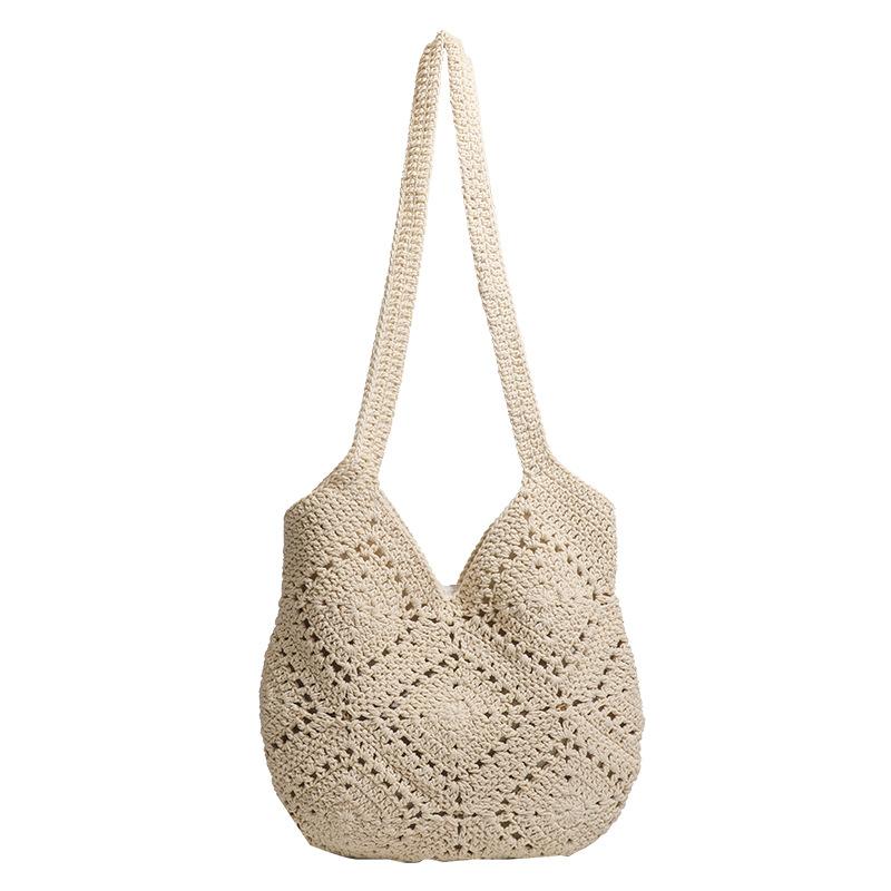 Crochet Cotton Thread Hollow Knitting Street Trend Grandmother Grid Leisure Vacation Shoulder Tote Women's Bag
