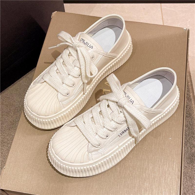 

Women s Thick-Soled Biscuit Shape Shoes White Shoes Spring New Portable All-Match Two-Way Sneakers Ins Fashion 35